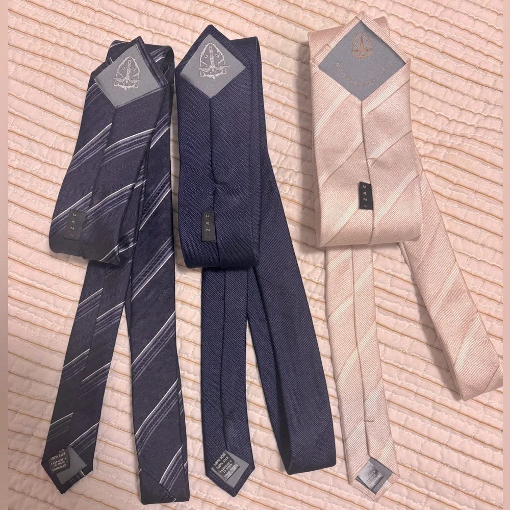 Set Of 3 IZAC Paris Men Ties Handmade 100% Silk